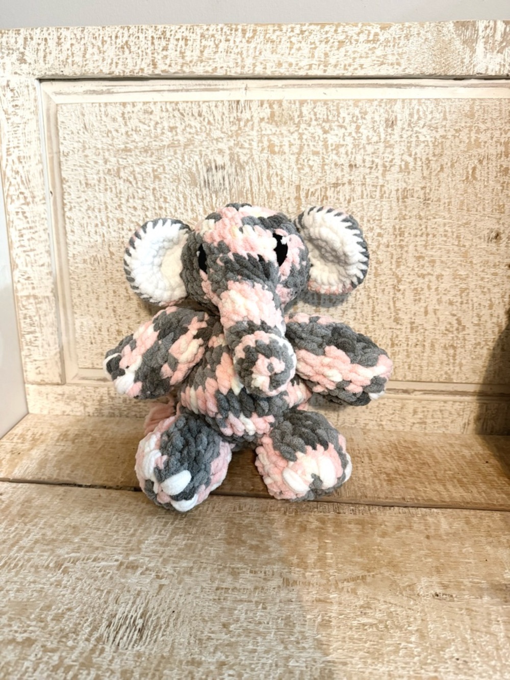 Elephant Plush Handmade crochet Chenille - Pink, Gray & White - Picture 4 of 4